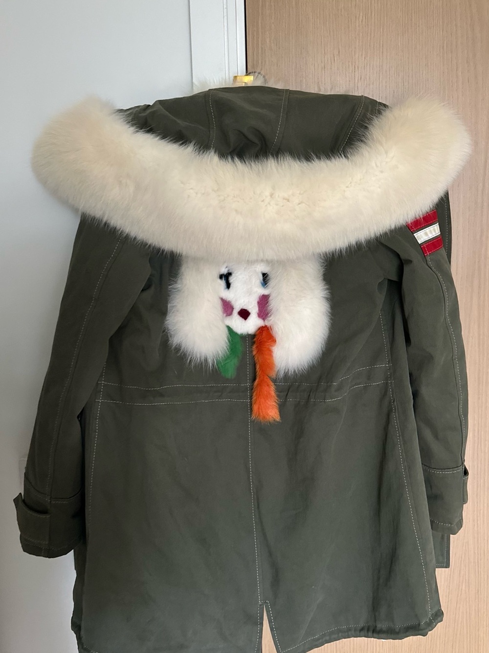 Wild Arctic Olive Parka with Real Blue Shadow Fox Fur – Made in Italy – Size 42